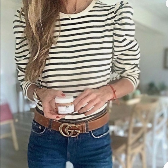 Zara Tops - ZARA balloon long sleeve black and white stripped sweatshirt | SZ Small
